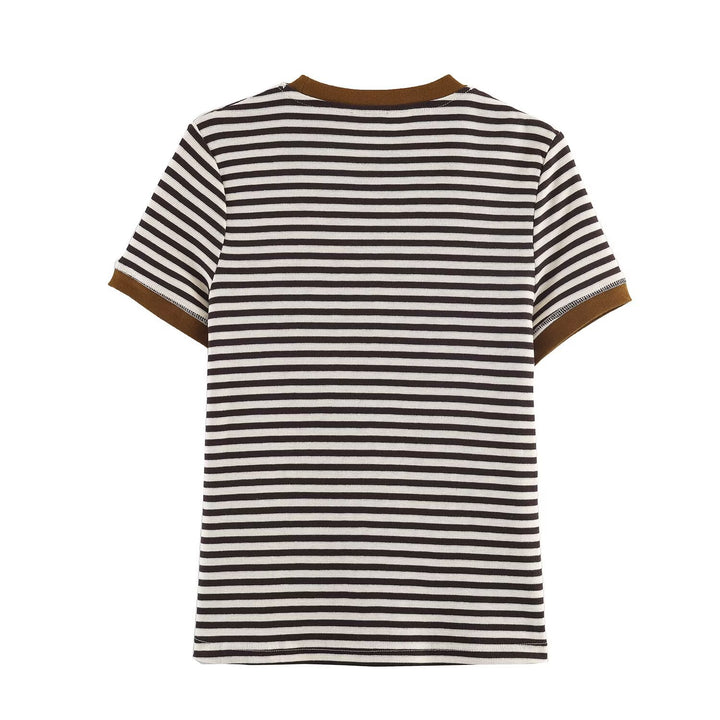 Damen gestreiftes T-Shirt mit kontrastierenden Ärmeln Drune