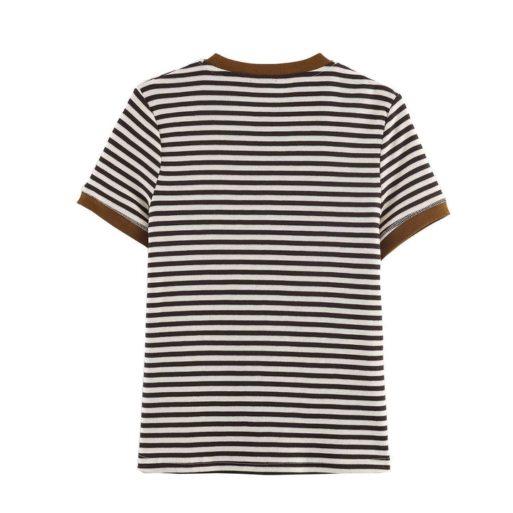Damen gestreiftes T-Shirt mit kontrastierenden Ärmeln Drune