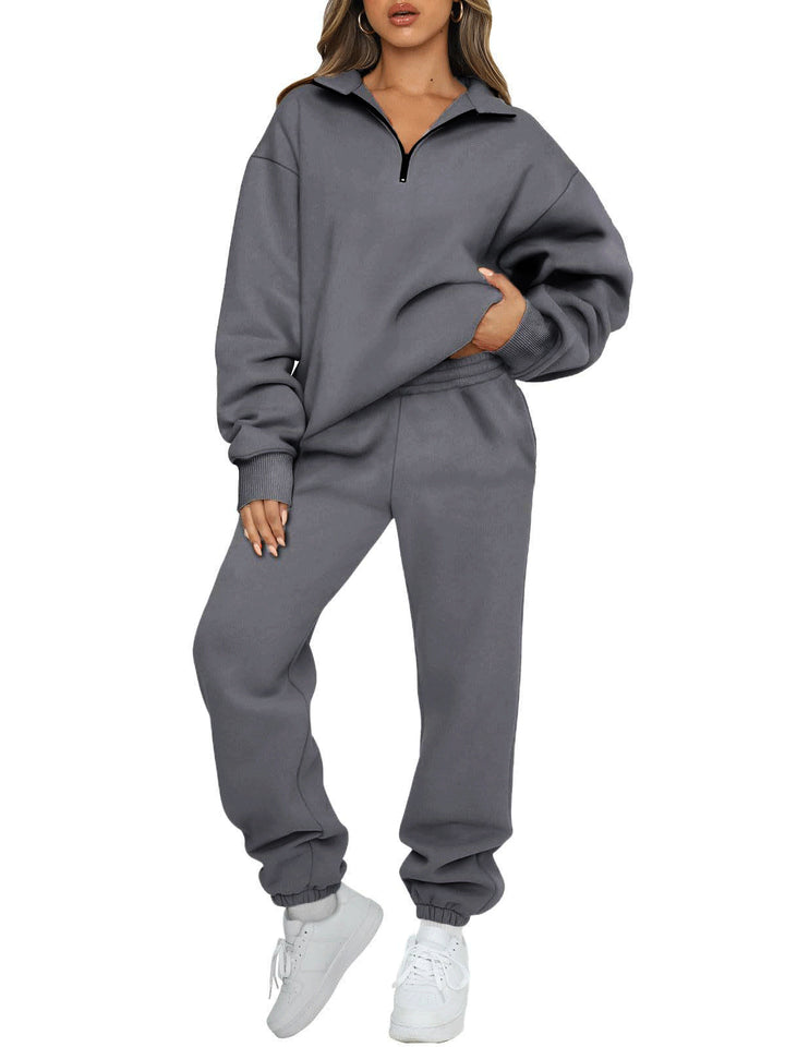 Damen nan oversized Sweatshirt Jogginghose Set mit Reißverschlusskragen Drune