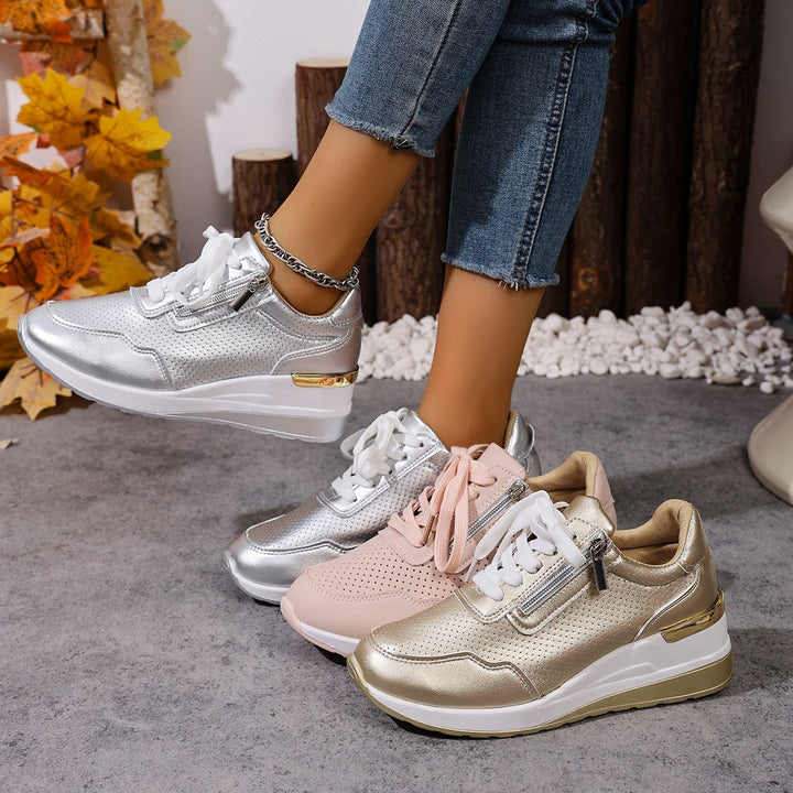 Damen Sneaker mit atmungsaktivem Obermaterial und seitlichem Reißverschluss Drune