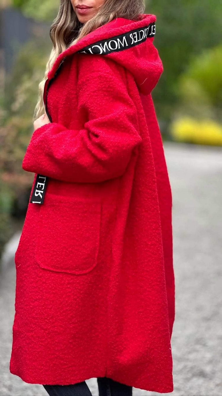 Damen Modischer Oversized-Fleece-Mantel mit praktischen Taschen und Kapuze Drune