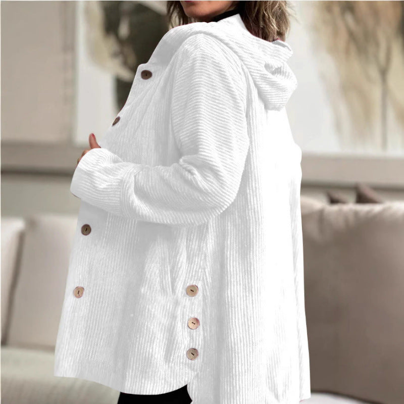 Damen Kuschelige Cordjacke mit Kapuze und Knopfverschluss Drune