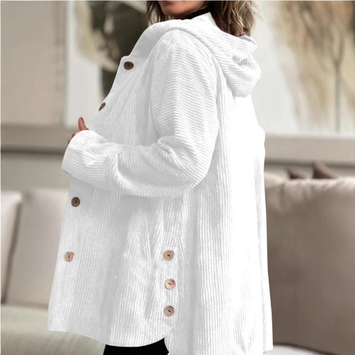 Damen Kuschelige Cordjacke mit Kapuze und Knopfverschluss Drune