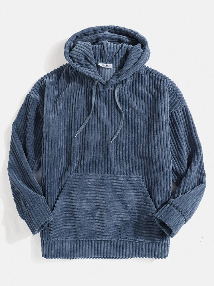 Unisex nan gerippter Samt-Hoodie mit Kapuze und Kängurutasche Drune