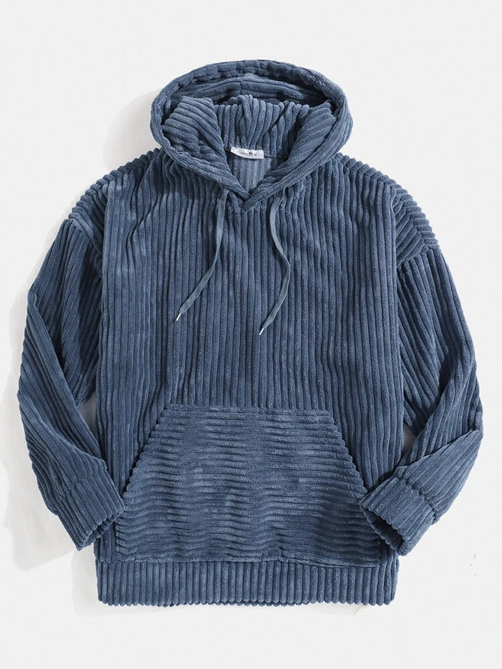 Unisex nan gerippter Samt-Hoodie mit Kapuze und Kängurutasche Drune