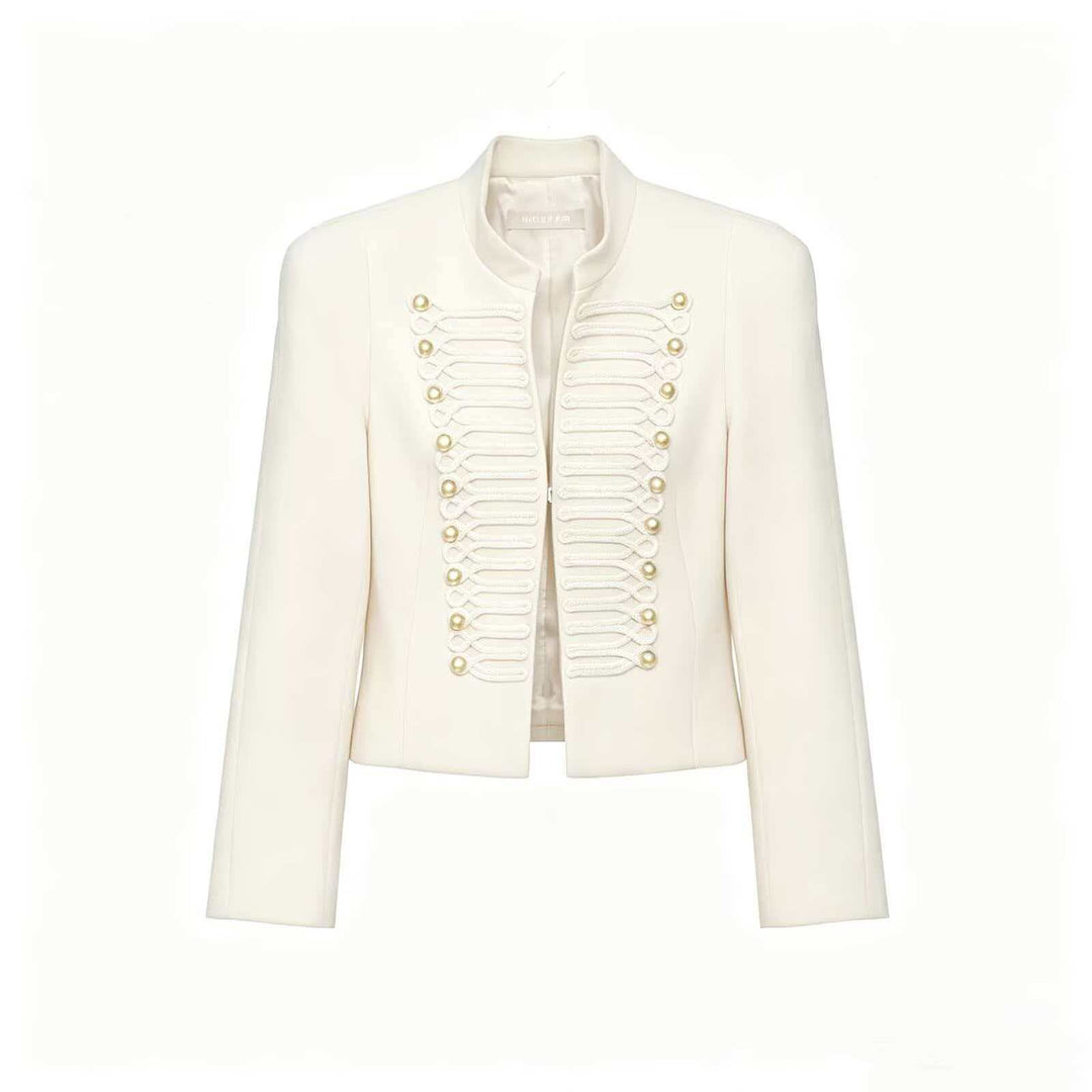 Damen Cropped Blazer im Husarenstil mit Stehkragen, Zierkordeln und Messingknöpfen Drune