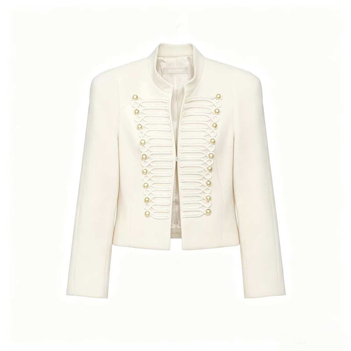 Damen Cropped Blazer im Husarenstil mit Stehkragen, Zierkordeln und Messingknöpfen Drune