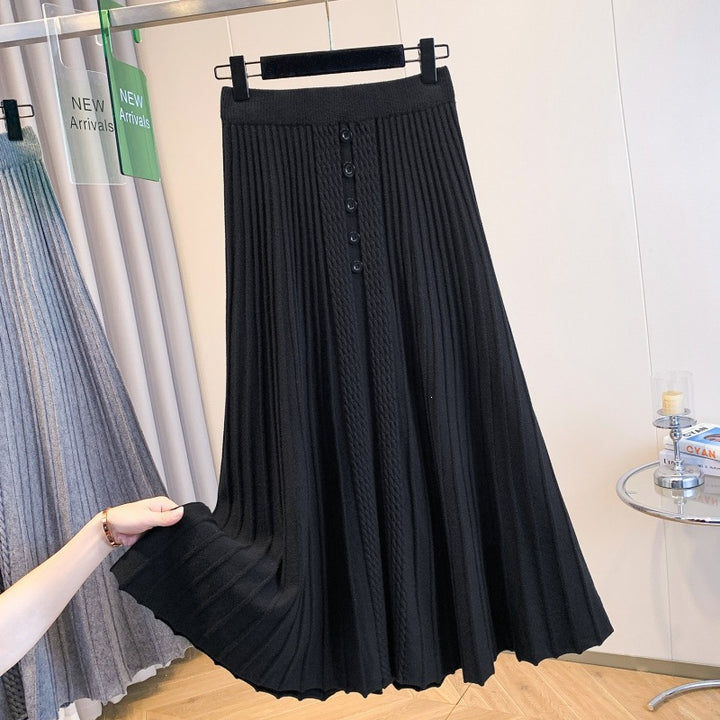 Damen Plissierter Maxirock mit Knopfdetails und feinem Wellenmuster Drune