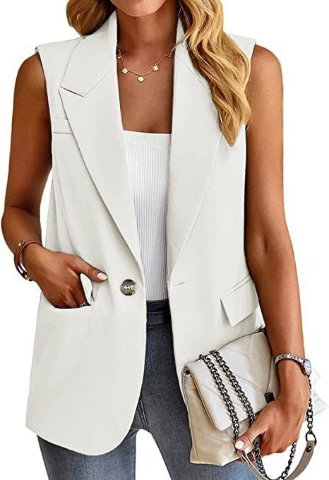 Damen ärmellose Blazerjacke mit Taillenakzenten und praktischen Taschen Drune