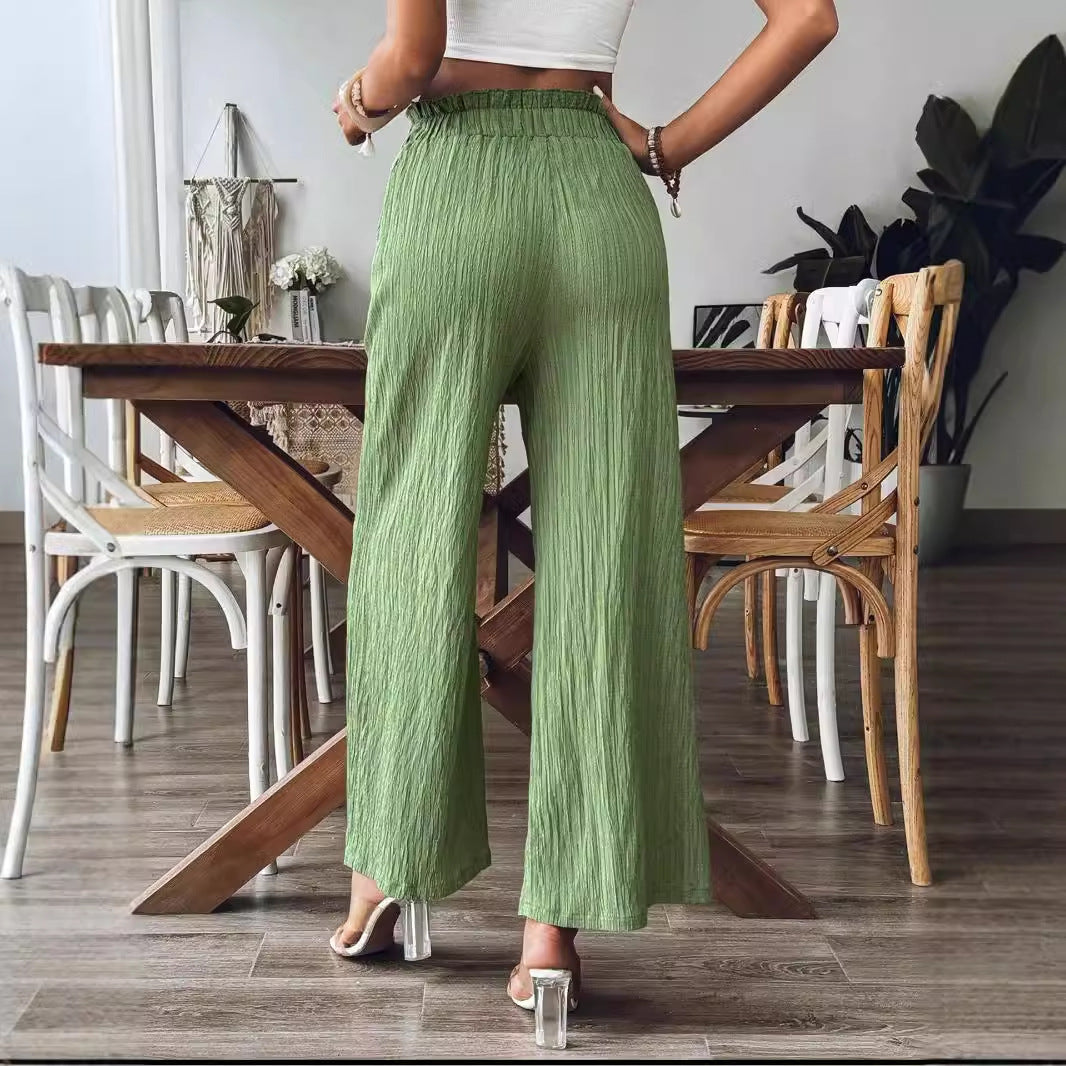Damen lässige und leichte Palazzo-Hose mit elastischem Bund und praktischen Taschen Drune
