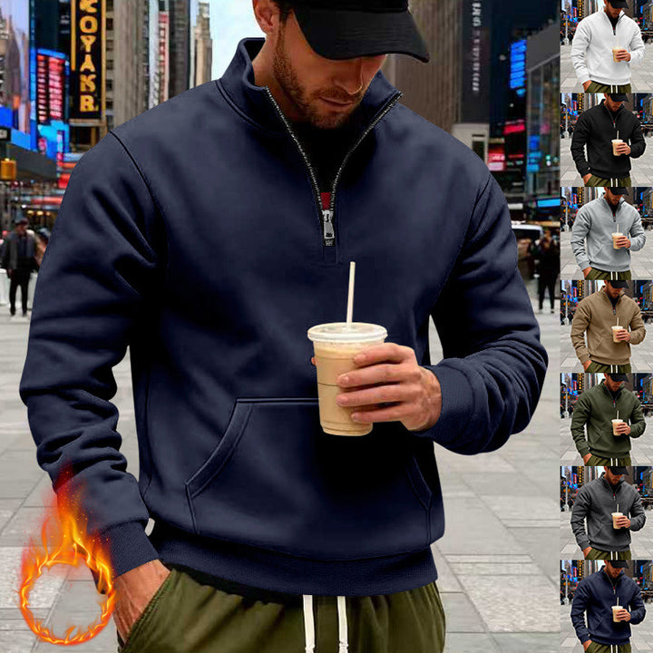 Herren Halbzip-Sweatshirt mit Kängurutasche und Stehkragen Drune