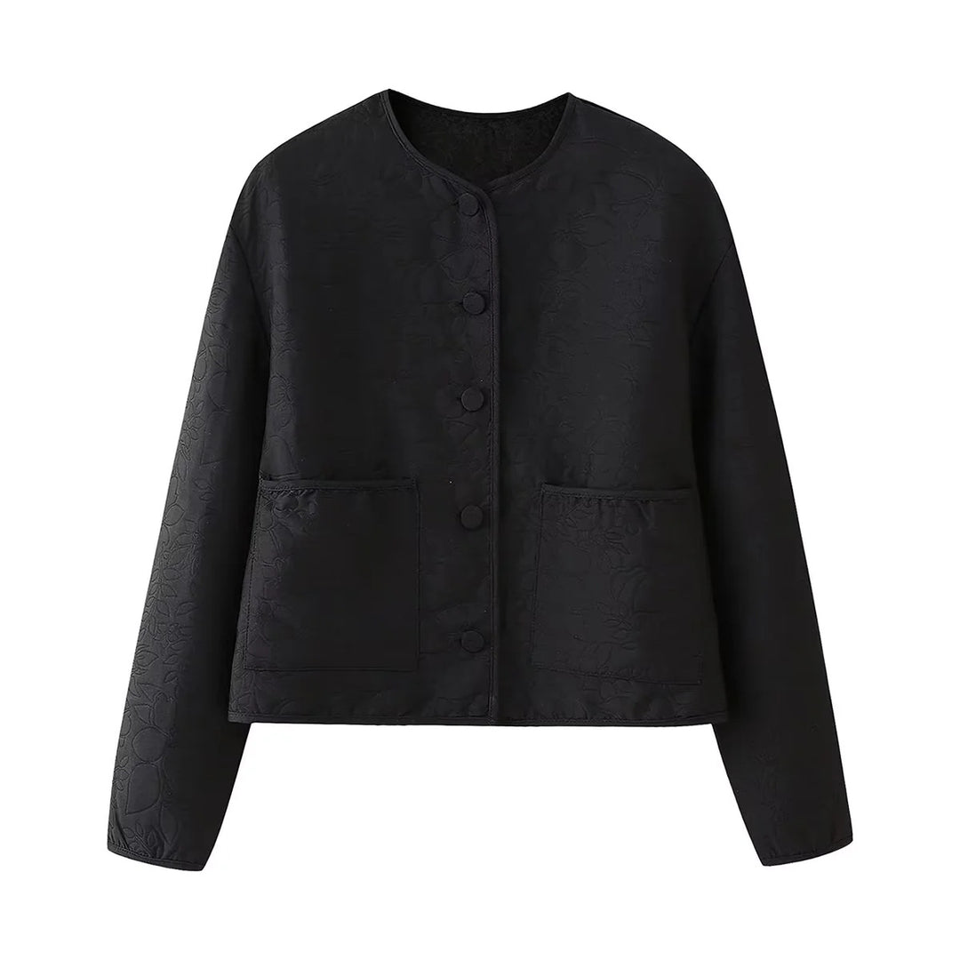 Damen nan gesteppte Kurzjacke mit Rundhals, verdeckter Druckknopfleiste und aufgesetzten Taschen Drune