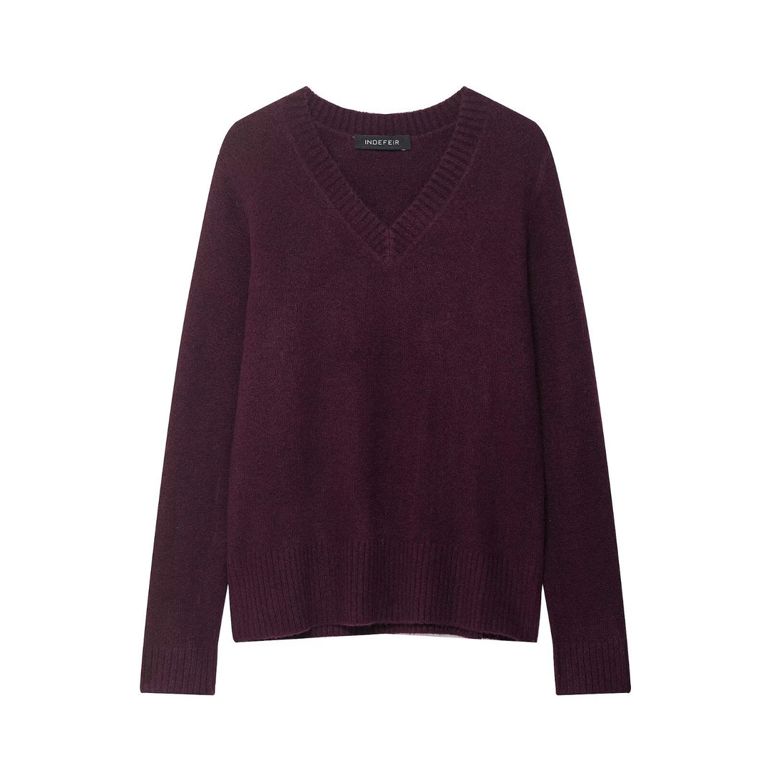 Damen V-Ausschnitt Strickpullover Drune