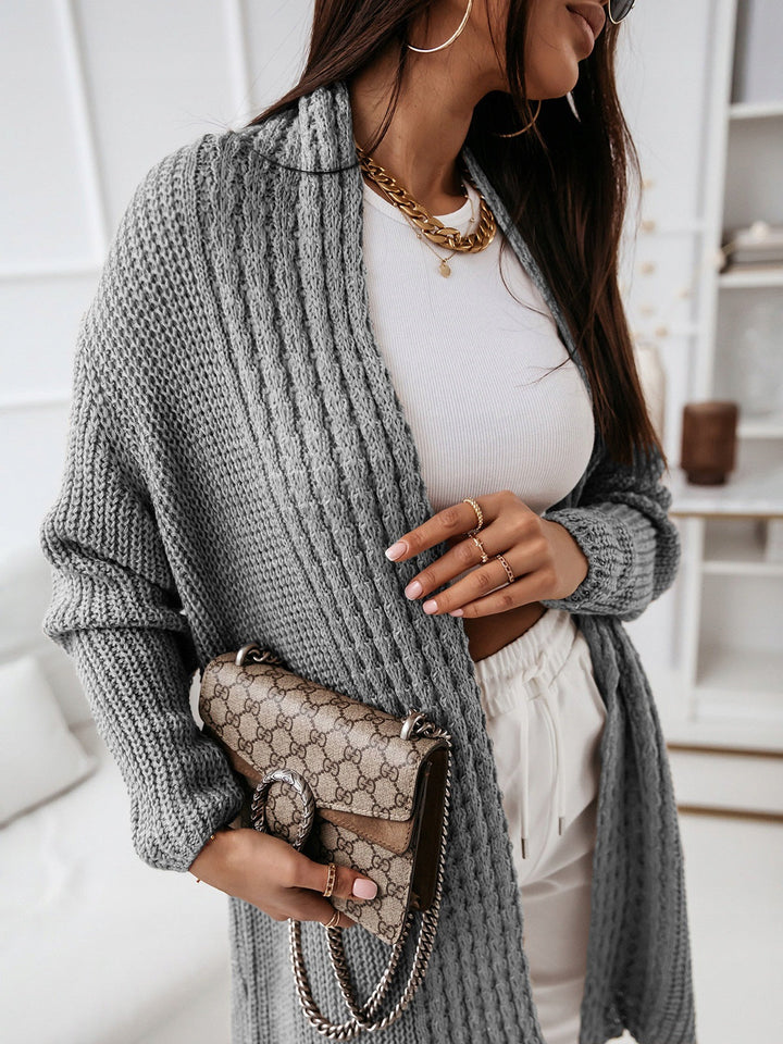 Drune | Langarm-Strickjacke Wollstrick Lockere Passform Offene Vorderseite Gerippte Struktur