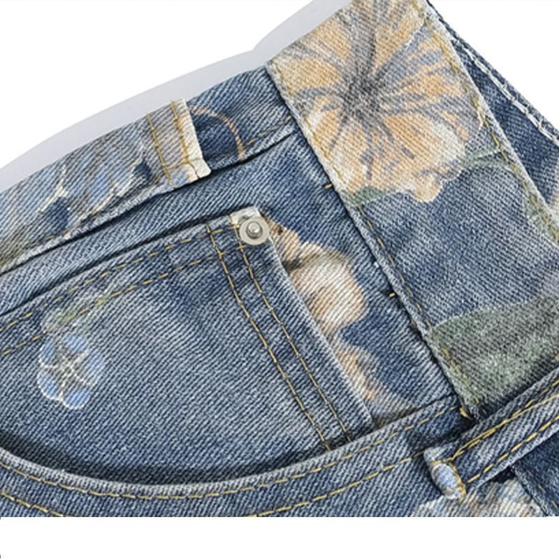 Damen Weit geschnittene Jeans mit floralen Mustern Drune