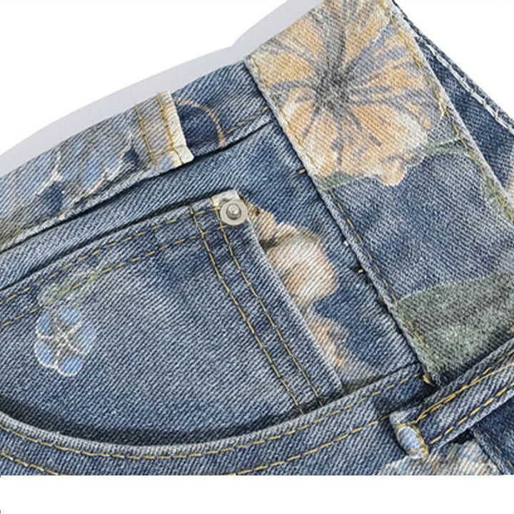 Damen Weit geschnittene Jeans mit floralen Mustern Drune