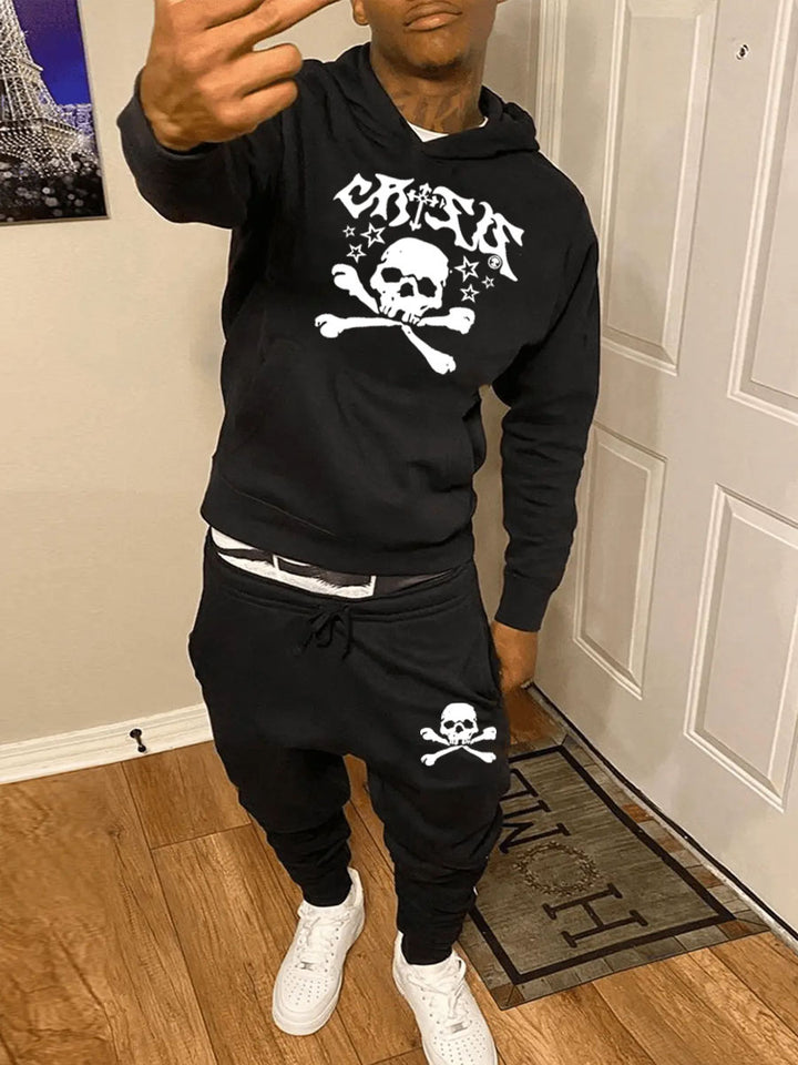 Herren Hoodie und Jogginghose Set mit auffälligem Totenkopf-Design Drune