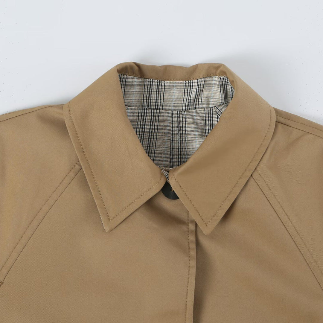 Damen Wendbarer Trenchcoat mit Raglanärmeln, kariertem Innenfutter und verdeckter Knopfleiste Drune
