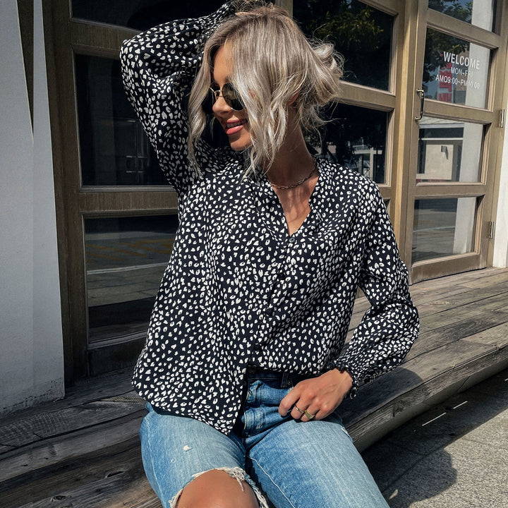 Damen Bluse mit modernem Punktedesign und elastischen Ärmeln Drune