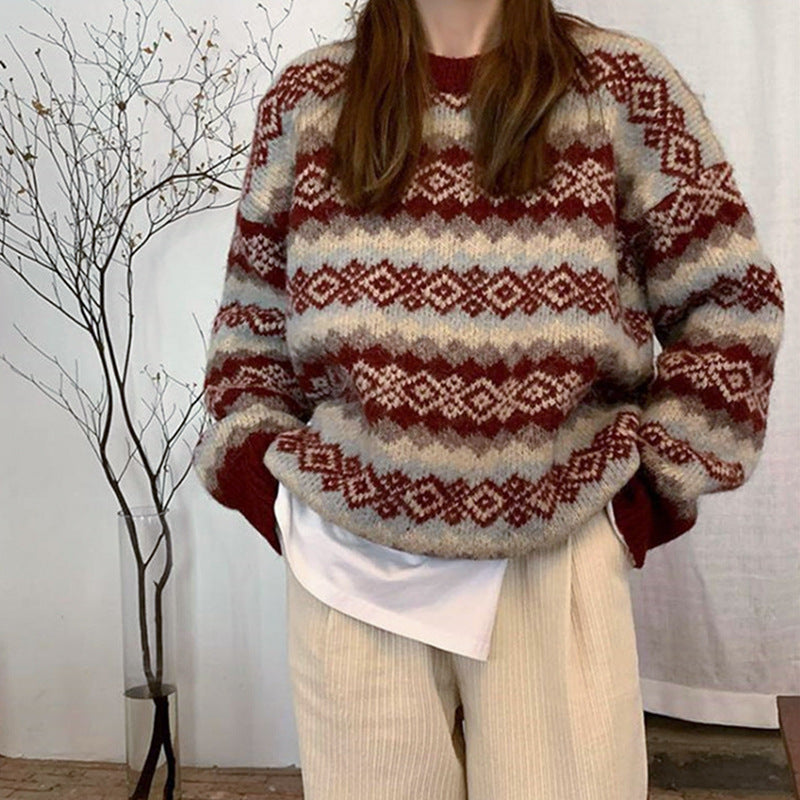 Damen Gemusterter Strickpullover mit herzförmigem Design Drune