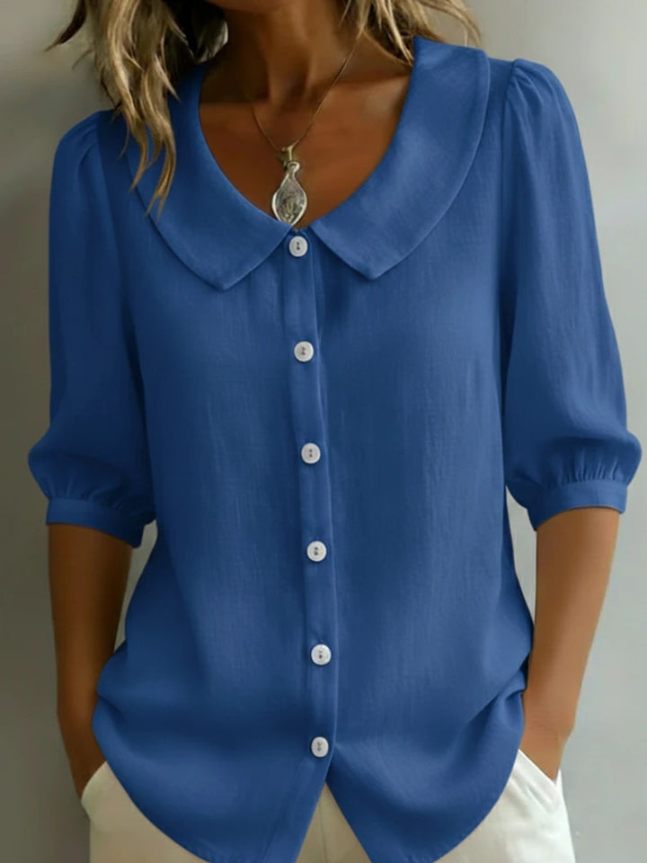 Damen Elegante Bluse mit großem Kragen und Knopfleiste Drune