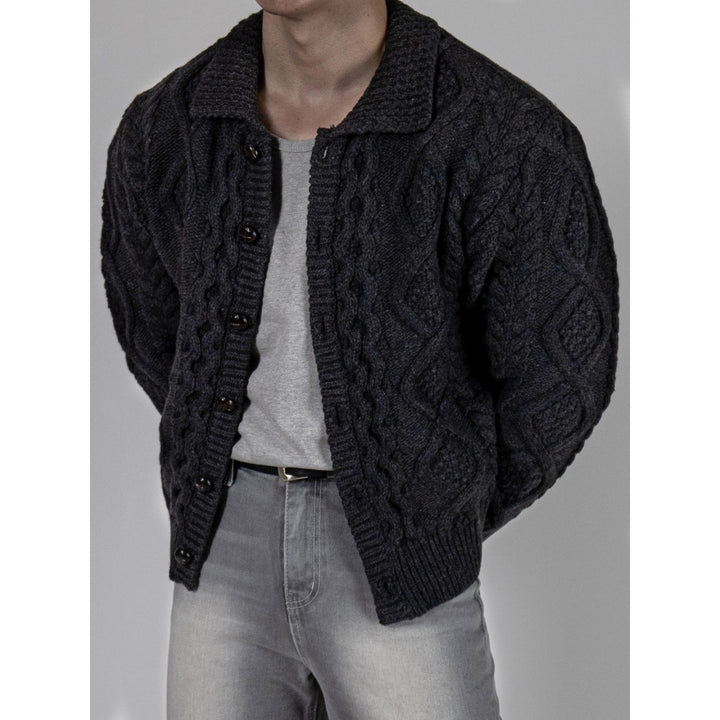 Herren Grobstrick Jacke mit Stehkragen Drune