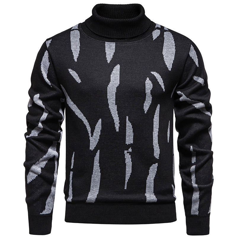 Herren Strukturierter Rollkragenpullover mit abstraktem Jacquardmuster und gerippten Abschlüssen Drune