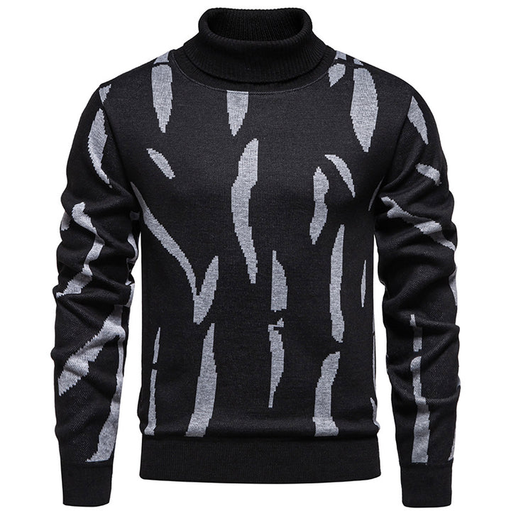 Herren Strukturierter Rollkragenpullover mit abstraktem Jacquardmuster und gerippten Abschlüssen Drune
