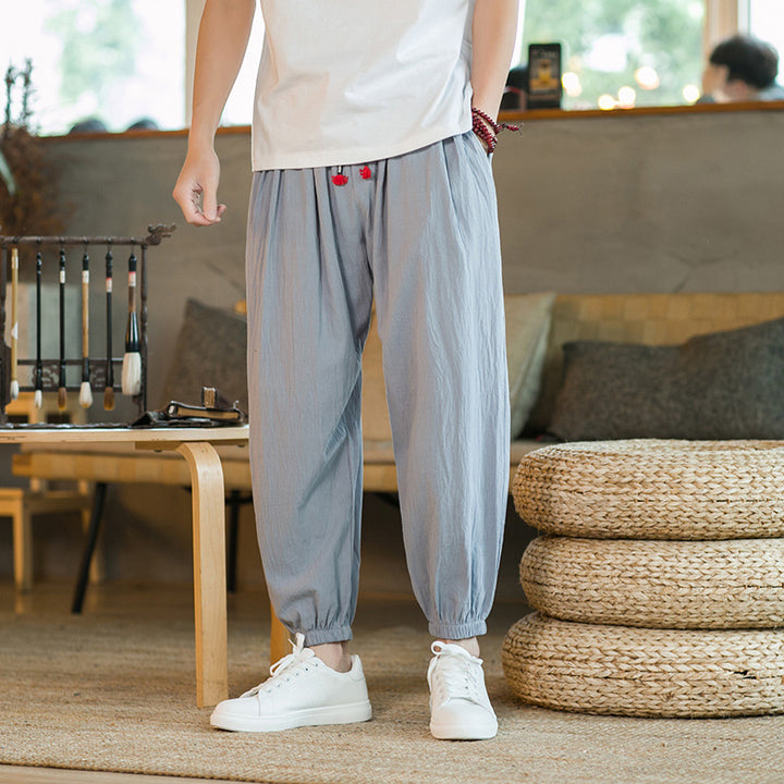Herren nan lockere Haremshose mit elastischem Bund und dekorativem Kordelzug Drune