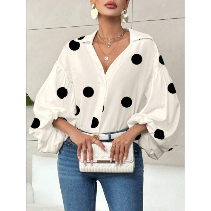 Damen Bluse mit voluminösen Ballonärmeln und elegantem Kragen Drune