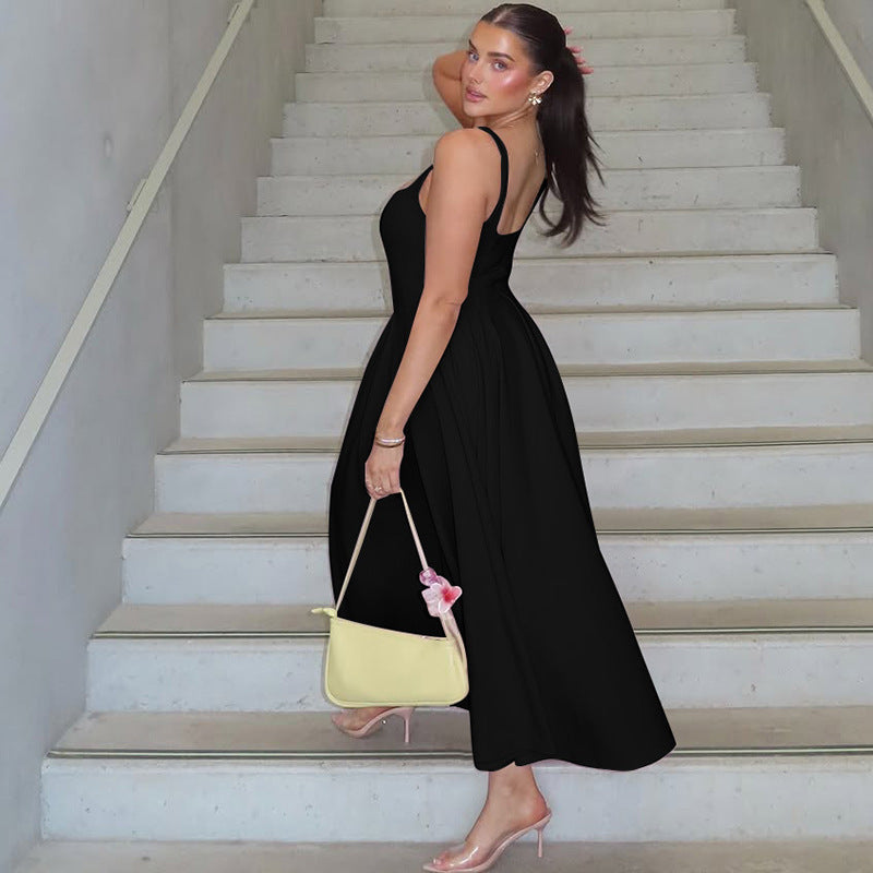Damen Elegantes Maxikleid mit A-Linie und breiten Trägern Drune