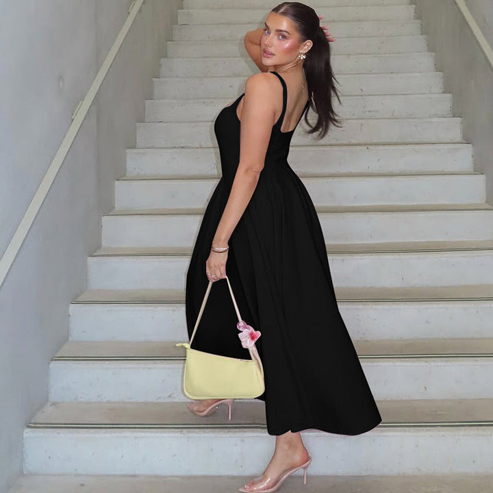 Damen Elegantes Maxikleid mit A-Linie und breiten Trägern Drune