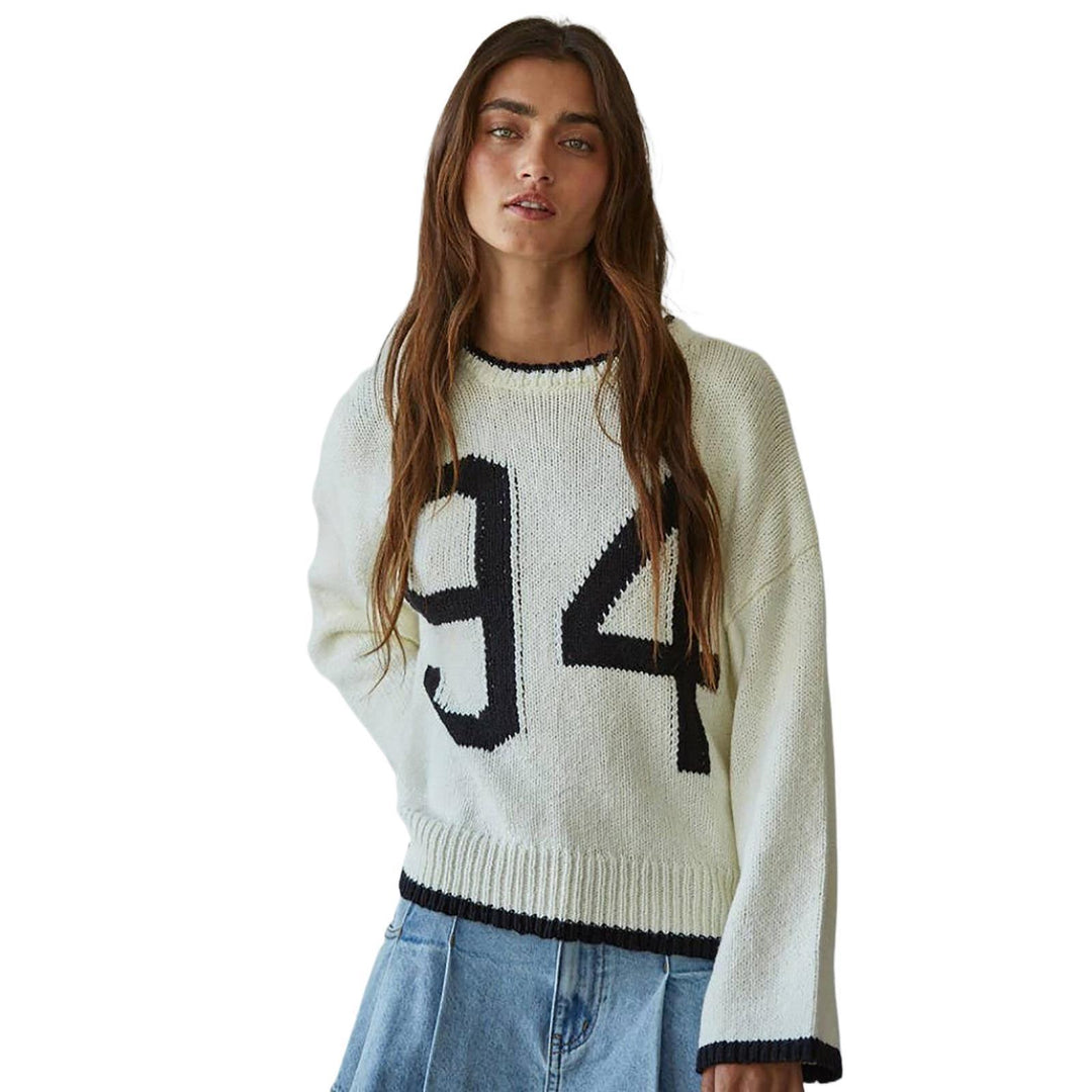 Damen Grobstrick-Pullover mit Rundhalsausschnitt, Kontrastbesatz & Oversized-Silhouette Drune