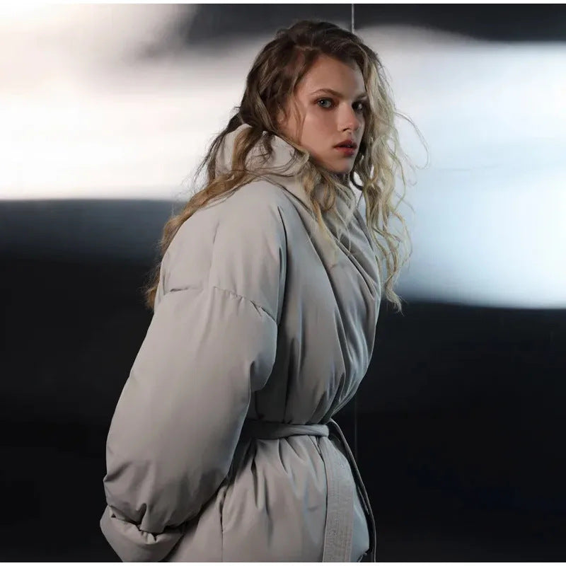 Damen Praktische und modische Daunenjacke mit Gürtel Drune