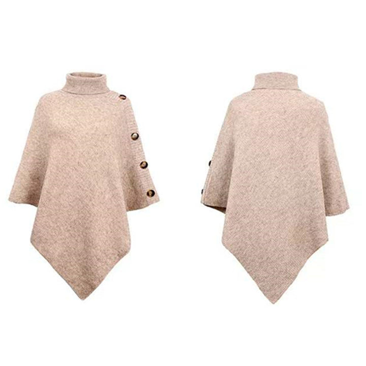 Damen Strick-Poncho mit steigendem Kragen und dekorativen Knopfdetails Drune