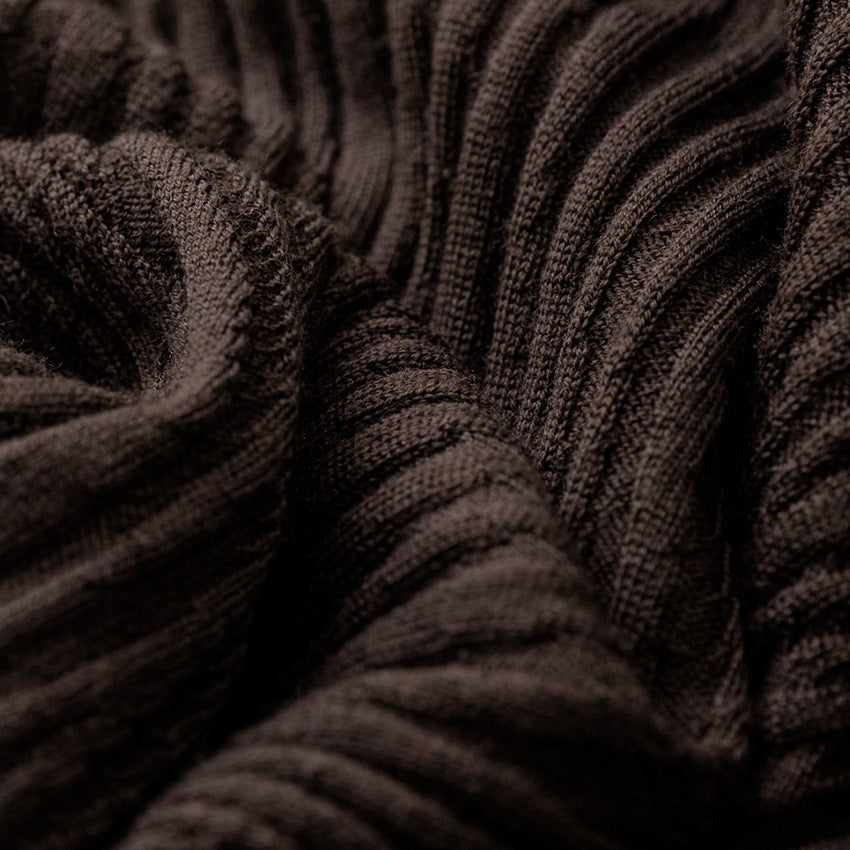Damen Schlanker Feinstrick-Rollkragenpullover mit wellenförmiger Rippstruktur Drune