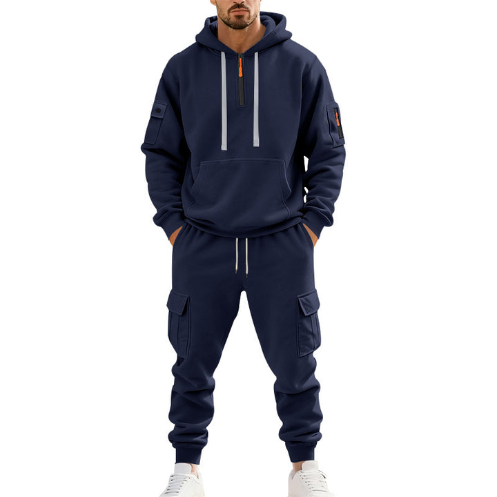Herren nan technischer Cargo-Jogginganzug mit Halbzip, Kapuze und Mehrfachtaschen Drune