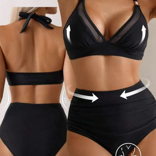 Damen Bikini-Set mit transparenten Einsätzen und hohem Taillenbund Drune