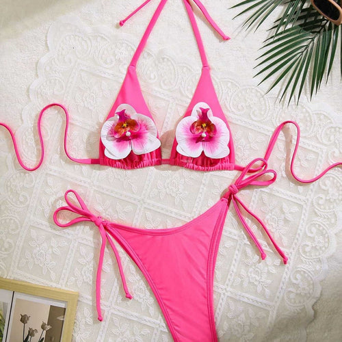 Damen Floral verziertes Triangel-Bikini Drune