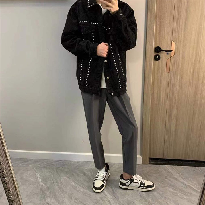 Herren Modische Jeansjacke mit Nieten Drune