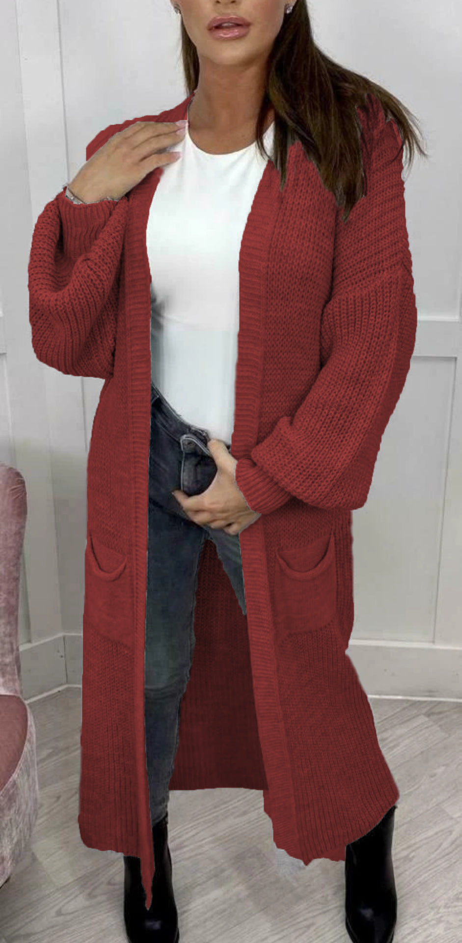 Damen Strickmantel mit voluminösen Ärmeln Drune