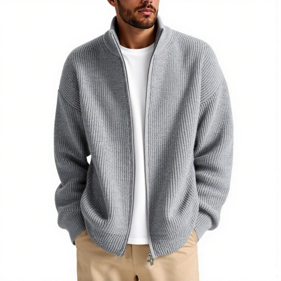 Herren Strickjacke mit hohem Kragen und praktischem Reißverschluss Drune