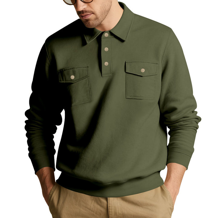 Herren nan Polokragen Sweatshirt mit aufgesetzten Brusttaschen und gerippten Bündchen Drune