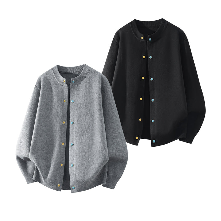 Unisex Oversize Strick‑Bomberjacke mit Druckknopfleiste, geripptem Bund & weicher Waffelstruktur Drune