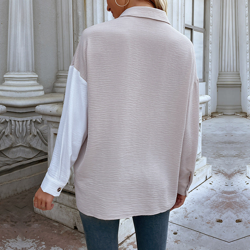 Damen Oversized-Hemdbluse mit Colour-Blocking, Brusttasche und strukturierter Viskosemischung Drune