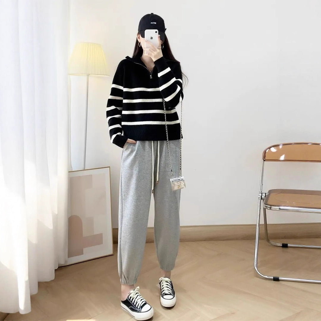 Damen gemütlicher Strickpullover mit Halbzipper Drune