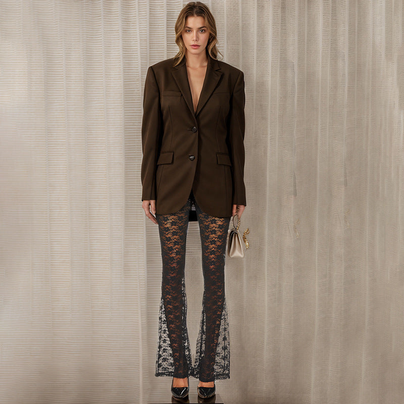 Damen Spitzenleggings mit weitem Bein und hohem Bund Drune