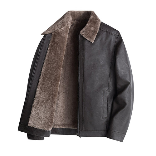 Herren Lässige Kunstlederjacke mit Fleecefutter Drune