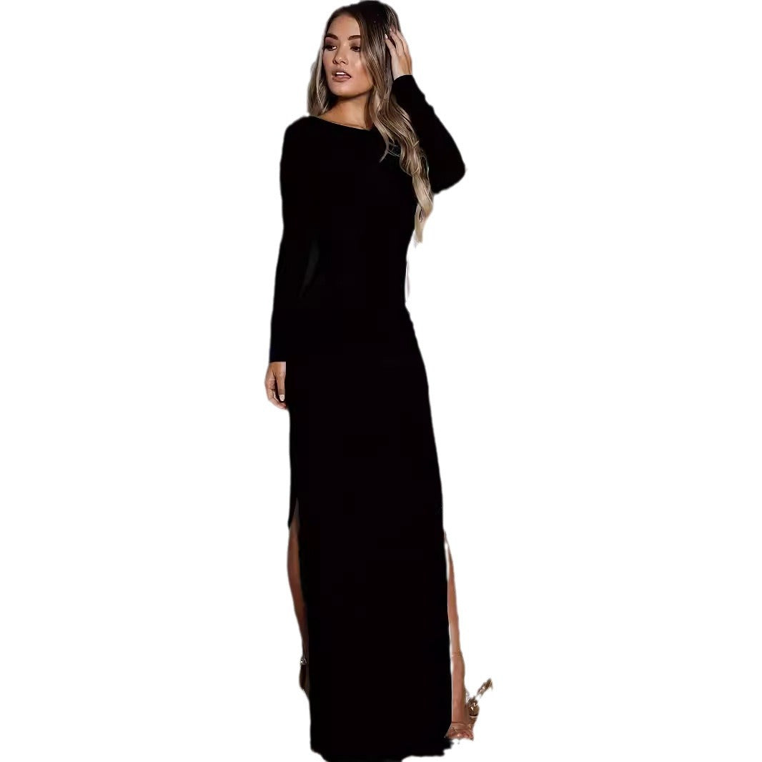 Damen Maxikleid mit elegantem Schlitz und figurbetontem Oberteil Drune