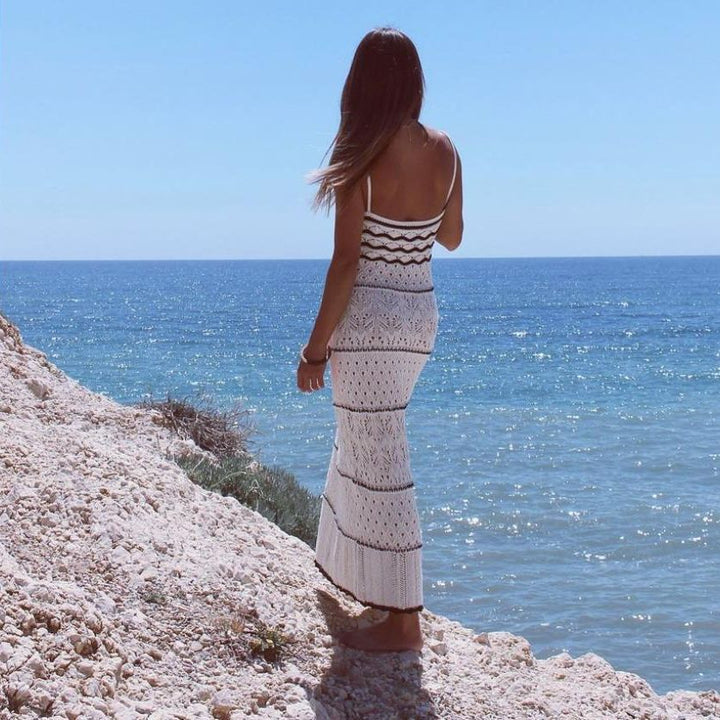 Damen Häkel-Maxikleid mit fließendem Schnitt und raffinierten Details Drune